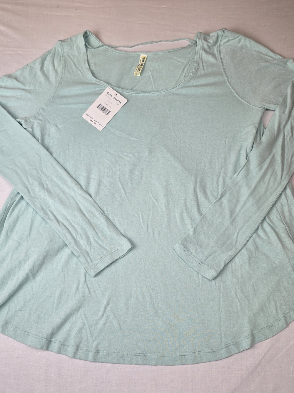 Free People Mint Scoop Neck Long Sleeve Top